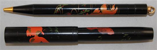 An Alfred Dunhill Namiki lacquered ladys writing set, fountain pen 4.25in.